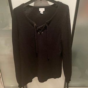 Black Lace-up Knit Old Navy Sweater - Size Large